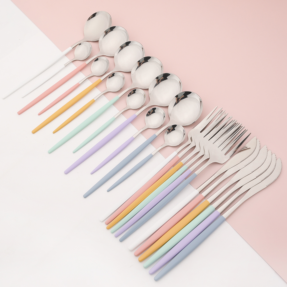 Commercial Kitchen Knife Set - New 24Pcs Mix Color Dinnerware Set