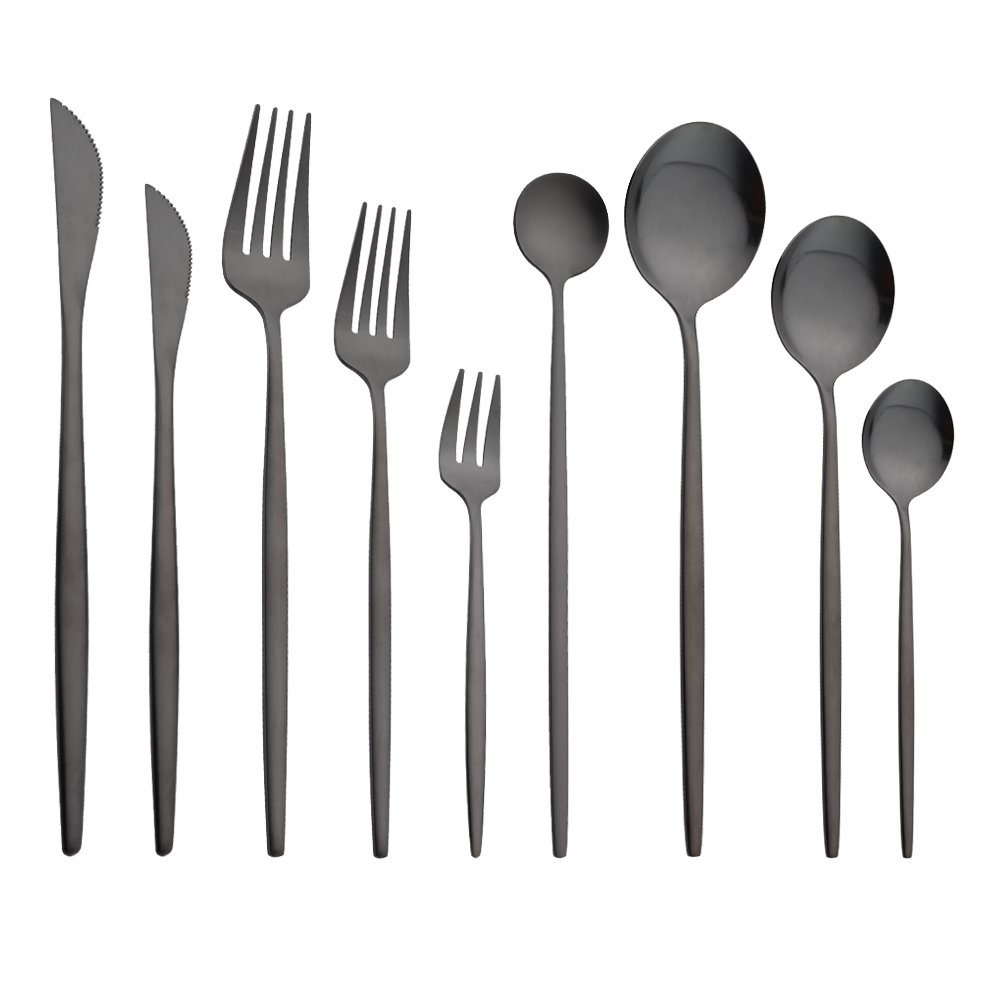 Commercial Kitchen Knife Set - Matte Black Dinnerware Set Knife Fork