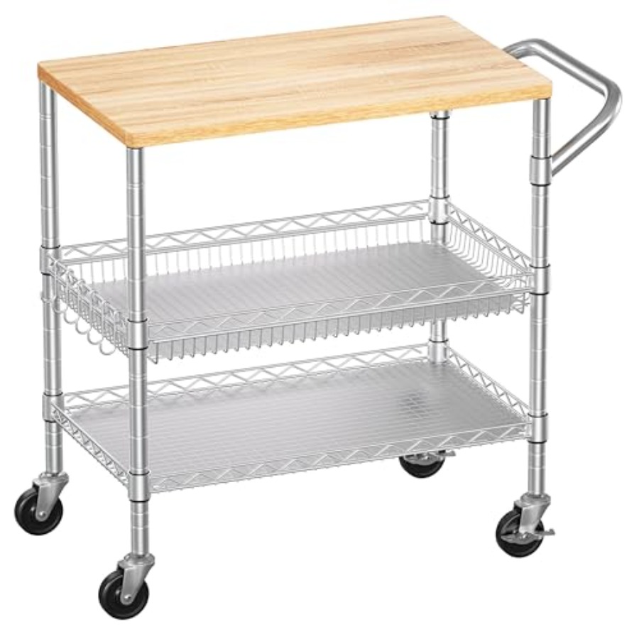 Commercial Kitchen Light - 3 Tier Rolling Kitchen Carts with