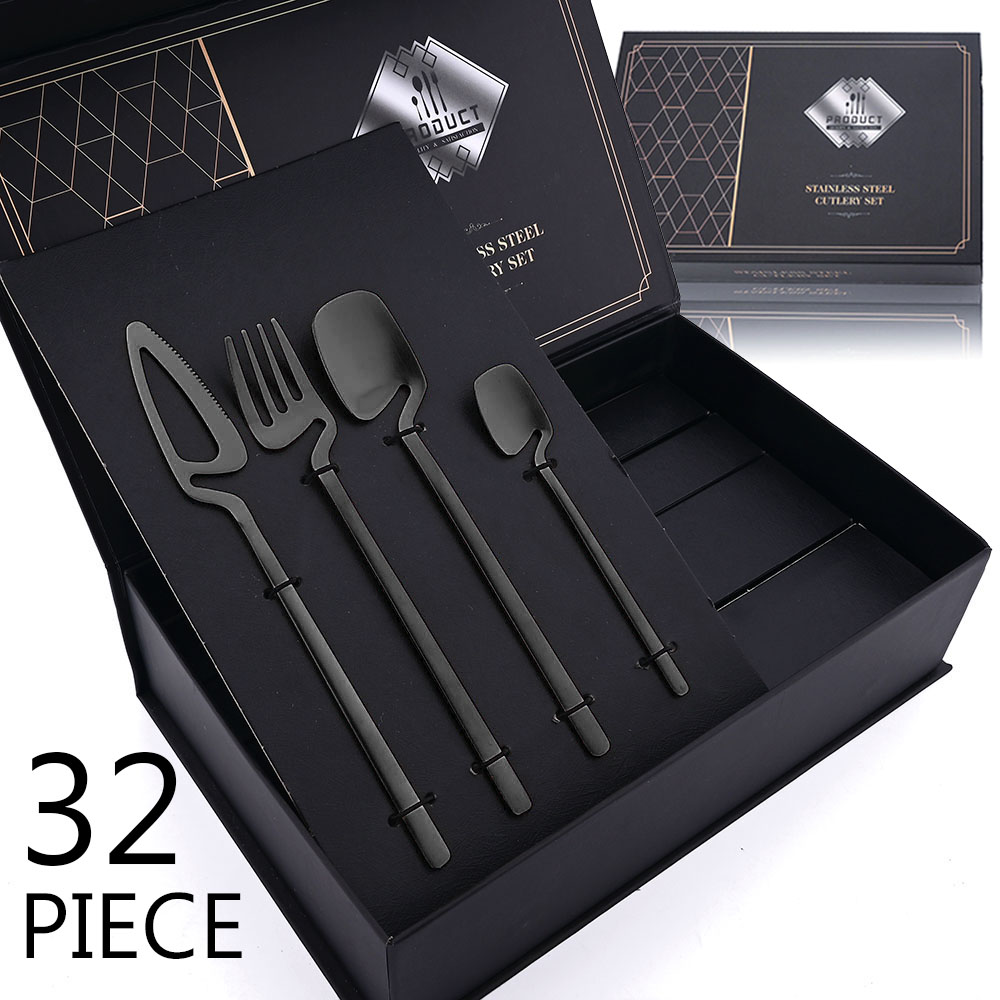 Commercial Kitchen Knife Set - 32pcs Black Matte Cutlery Set 304