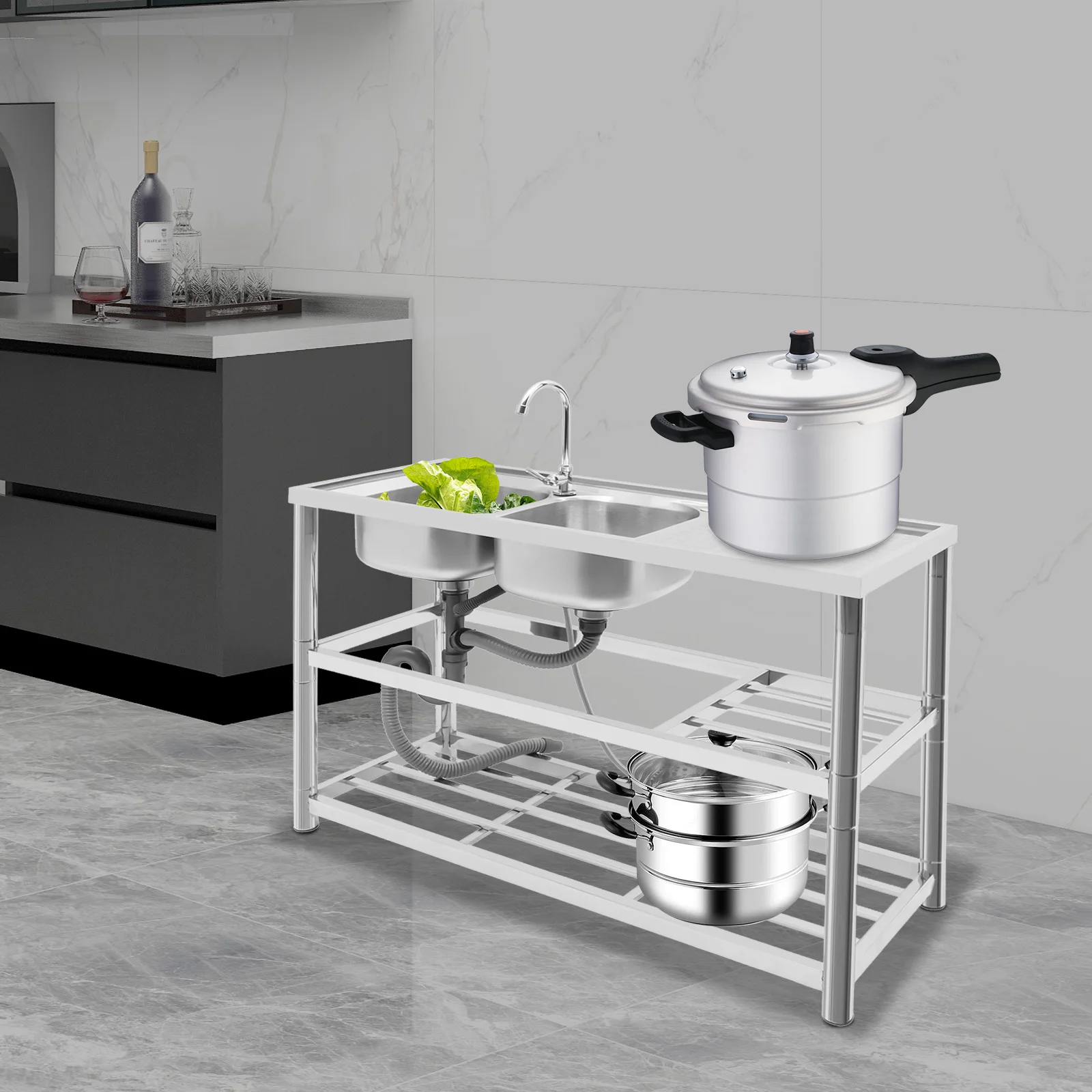 Freestanding Stainless-Steel 2 - Commercial Kitchen Sink avaliação e preço