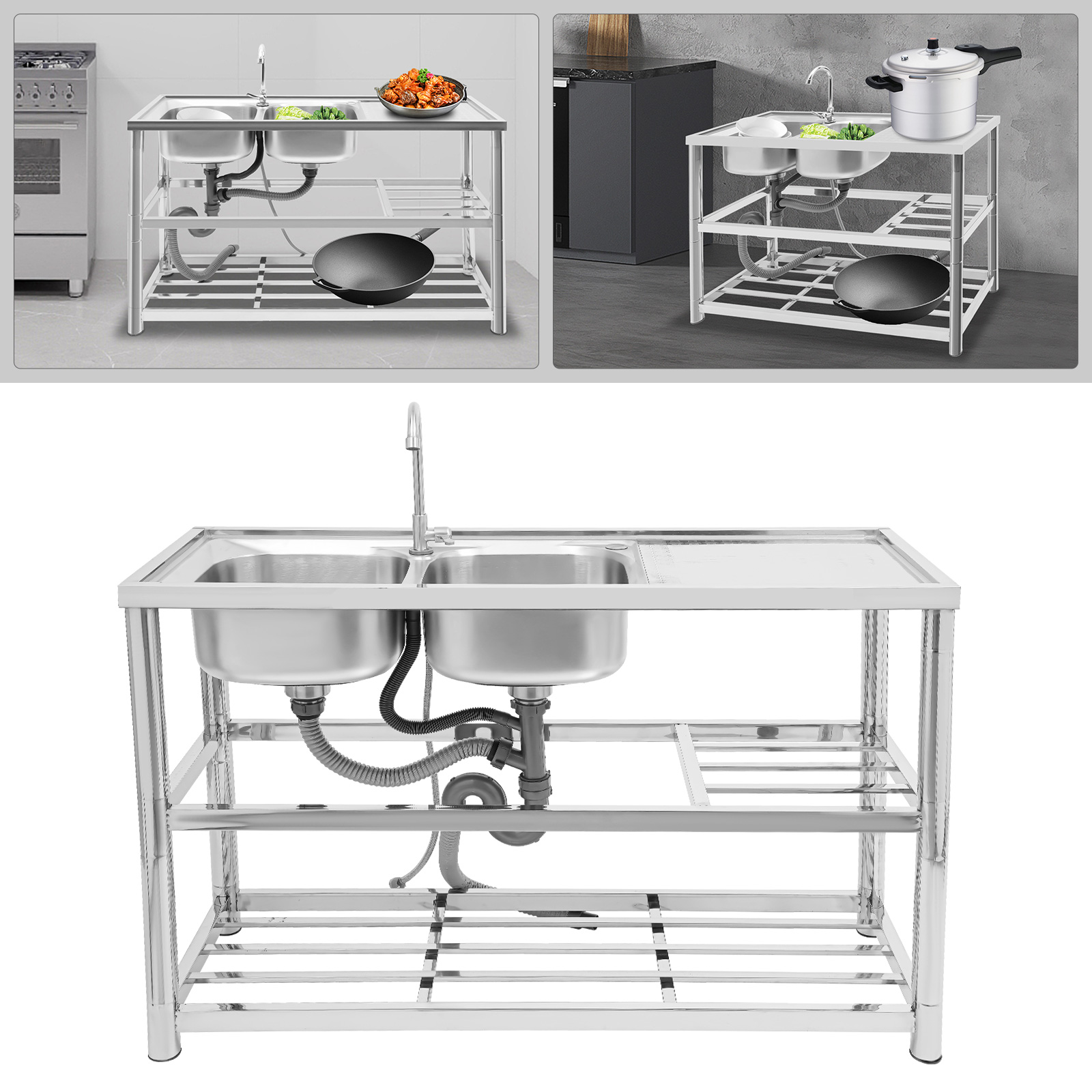 Freestanding Stainless-Steel 2 - Commercial Kitchen Sink avaliação e preço