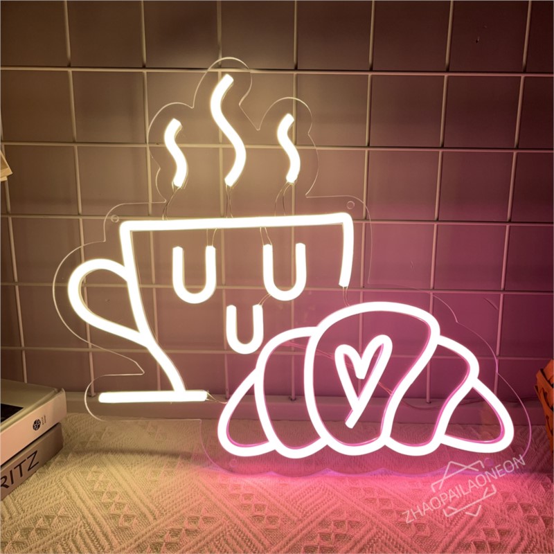 Coffee Bread Neon Sign Croissa - Commercial Kitchen Light avaliação e preço