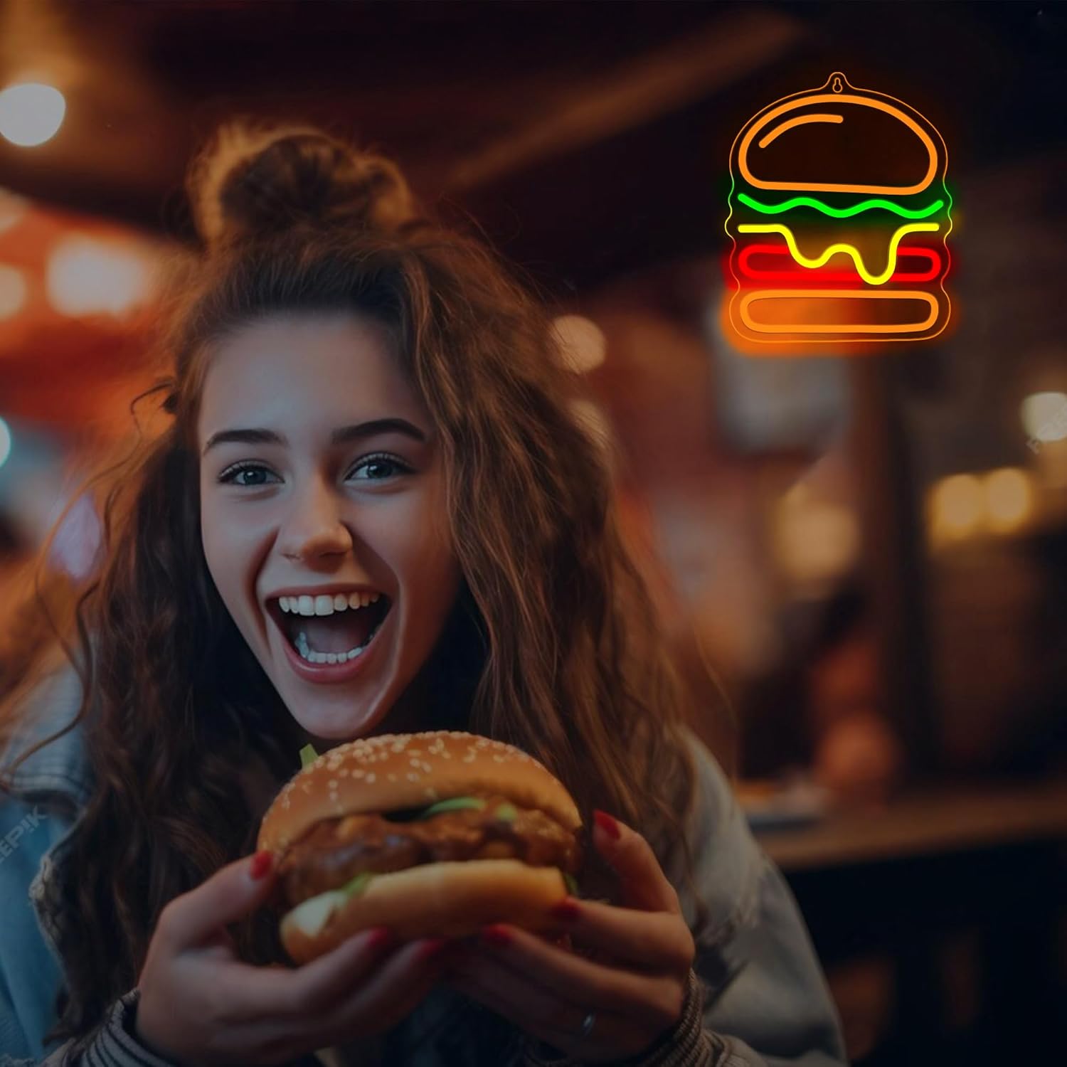Burger Neon Sign with Layered  - Commercial Kitchen Light avaliação e preço