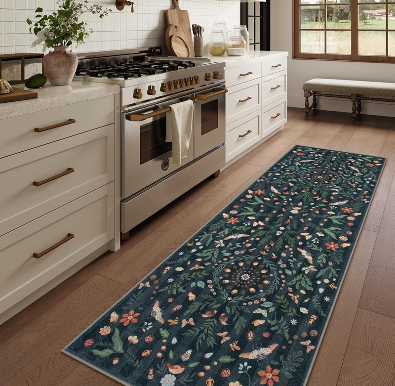 Elegant Dark Base Floral Long  - Commercial Kitchen Non Slip Flooring avaliação e preço
