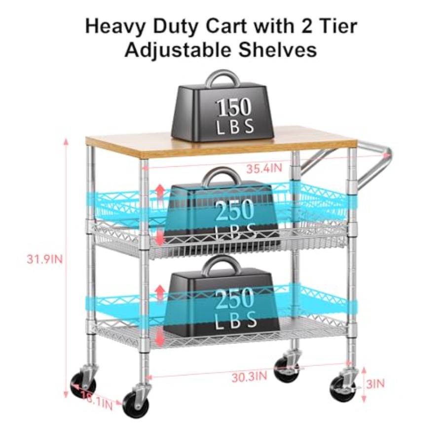 3 Tier Rolling Kitchen Carts w - Commercial Kitchen Light avaliação e preço