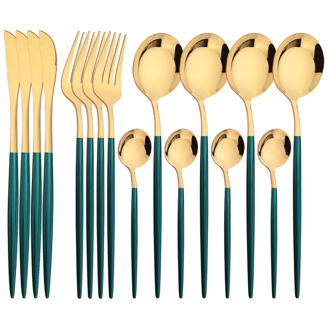 16Pcs Green Gold Dinnerware St - Commercial Kitchen Knife Set avaliação e preço