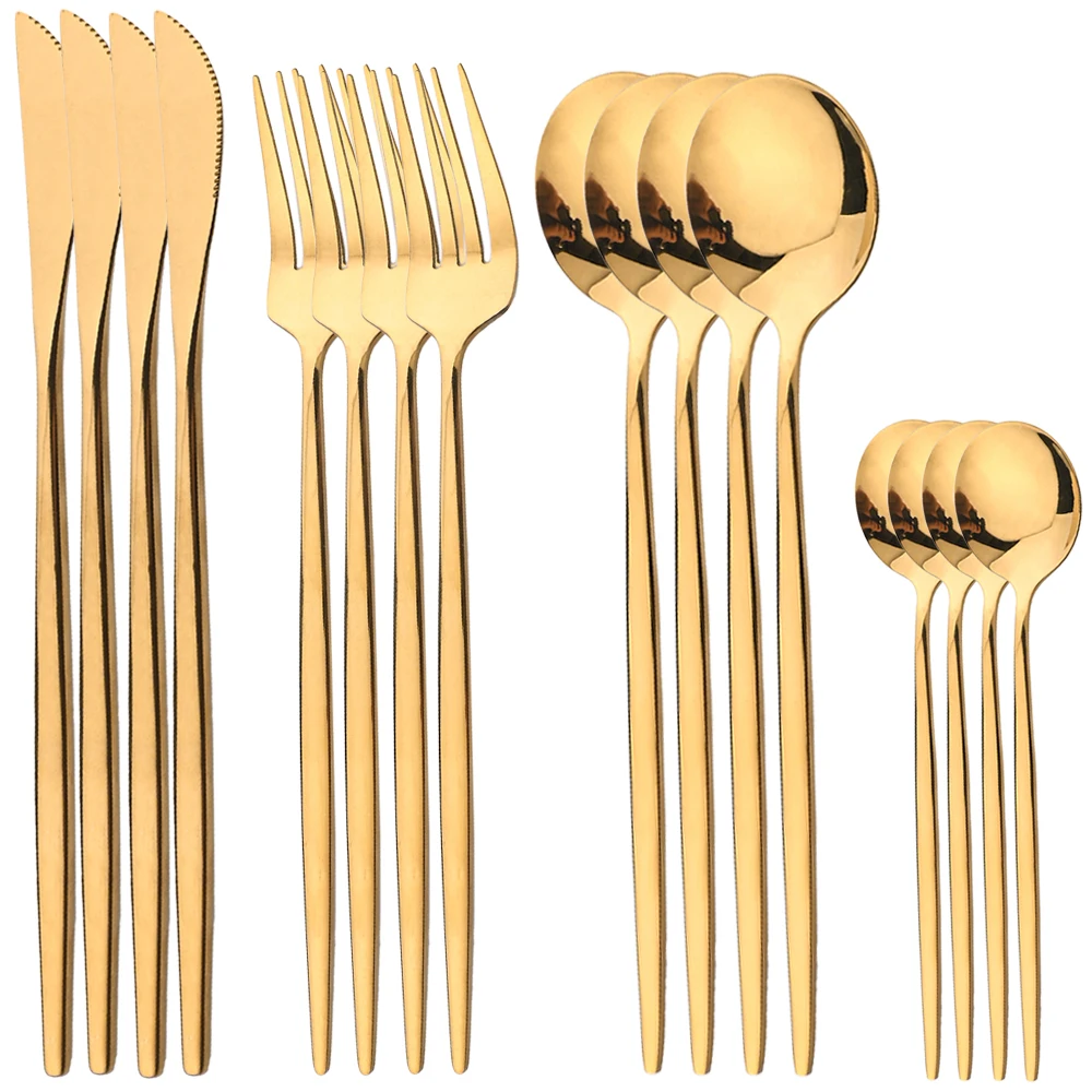 16Pcs Gold Dinnerware Stainles - Commercial Kitchen Knife Set avaliação e preço