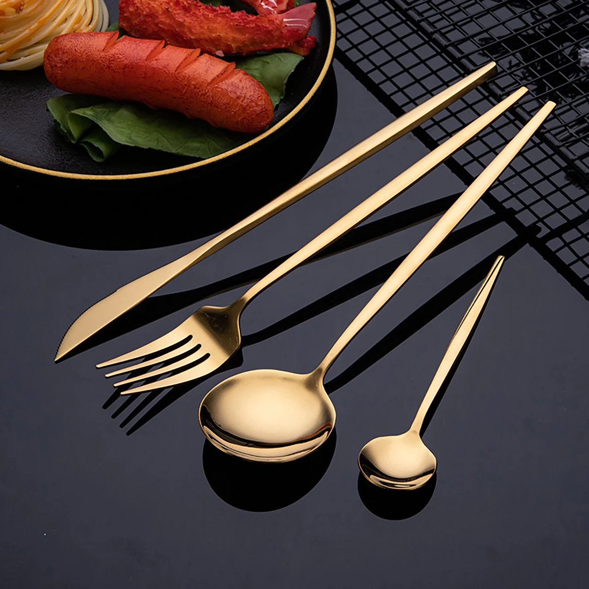 16Pcs Gold Dinnerware Stainles - Commercial Kitchen Knife Set avaliação e preço