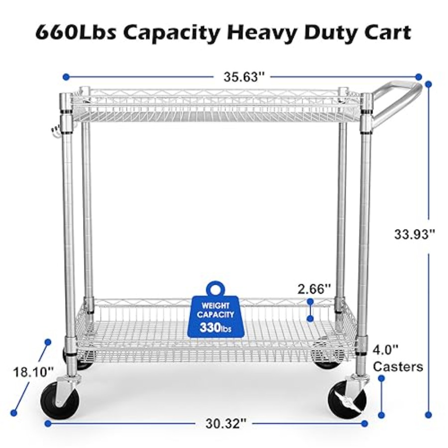 Heavy Duty 2 Tier Rolling Cart - Commercial Kitchen Dimensions avaliação e preço
