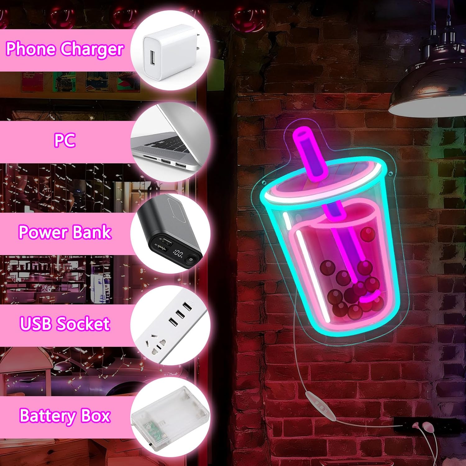 Bubble Tea Neon Sign USB Power - Commercial Kitchen Light avaliação e preço